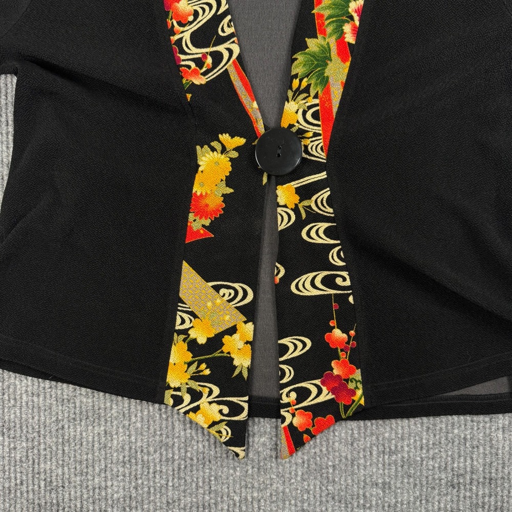 Soft Surroundings Jacket Womens L Black Japanese Floral Kimono Topper USA Made - Picture 5 of 10